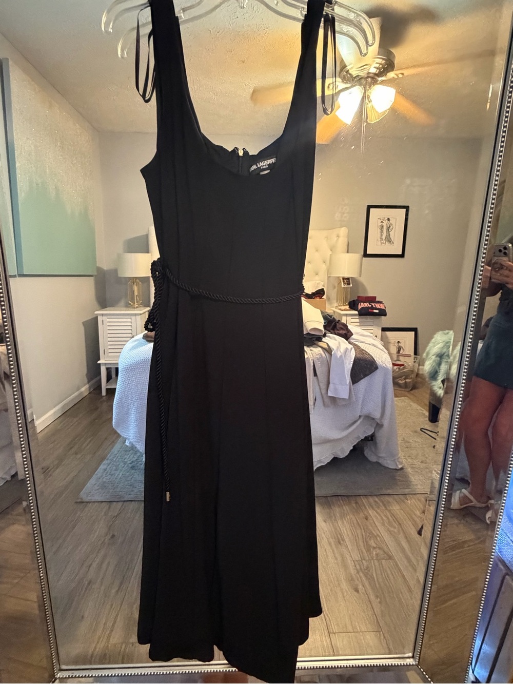 Karl Lagerfeld Black Maxi Dress with Rope Belt
